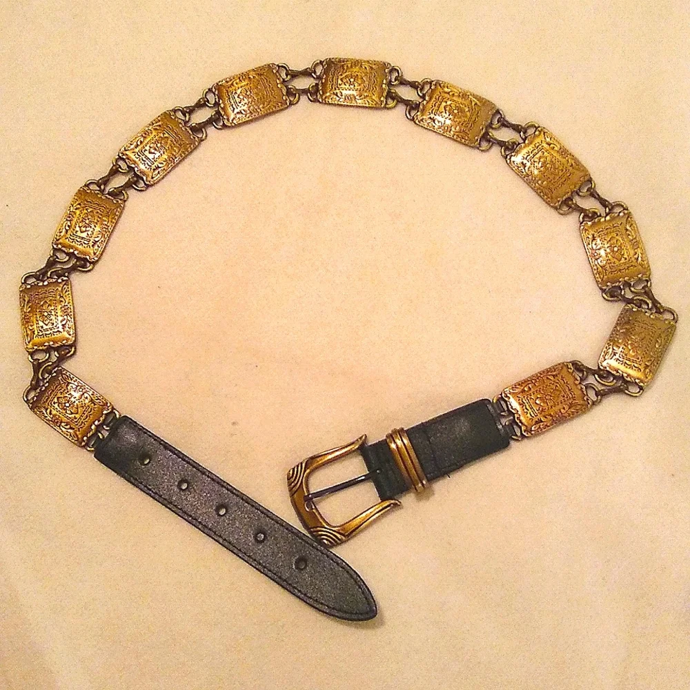 Bronze Color Linked Etched Rectangles Belt